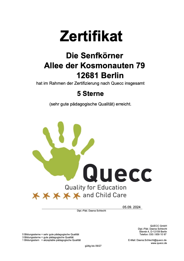 QUECC Zertifikat Die Senfkörner